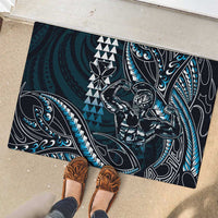 Hawaii Ikaika Warrior Helmet Rubber Doormat Blue Tribal Tattoo LT05 - Polynesian Pride
