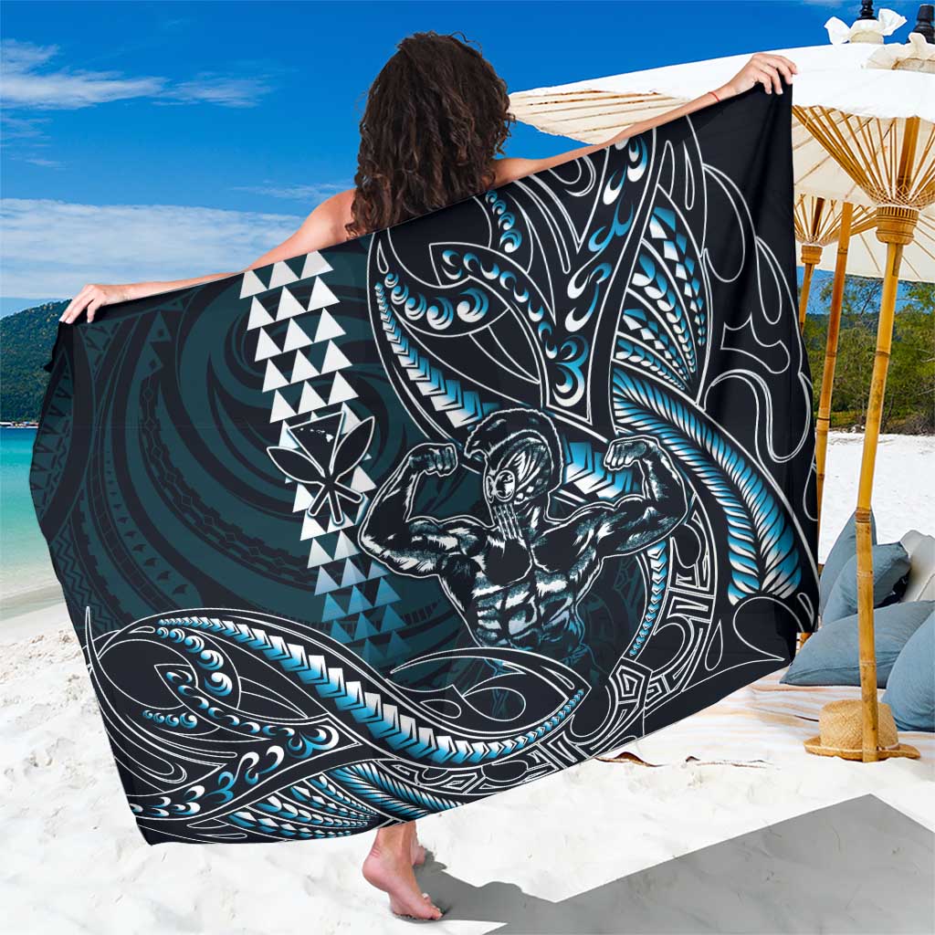 Hawaii Ikaika Warrior Helmet Sarong Blue Tribal Tattoo LT05 One Size 44 x 66 inches Blue - Polynesian Pride