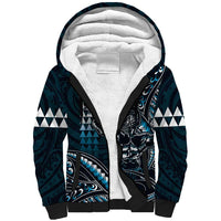 Hawaii Ikaika Warrior Helmet Sherpa Hoodie Blue Tribal Tattoo LT05 Unisex Blue - Polynesian Pride