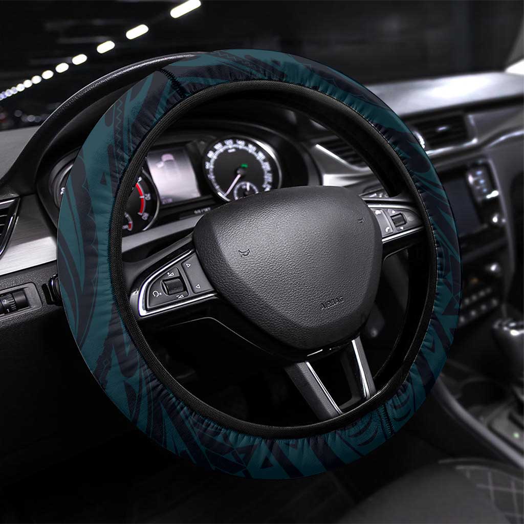 Hawaii Ikaika Warrior Helmet Steering Wheel Cover Blue Tribal Tattoo LT05 Universal Fit Blue - Polynesian Pride