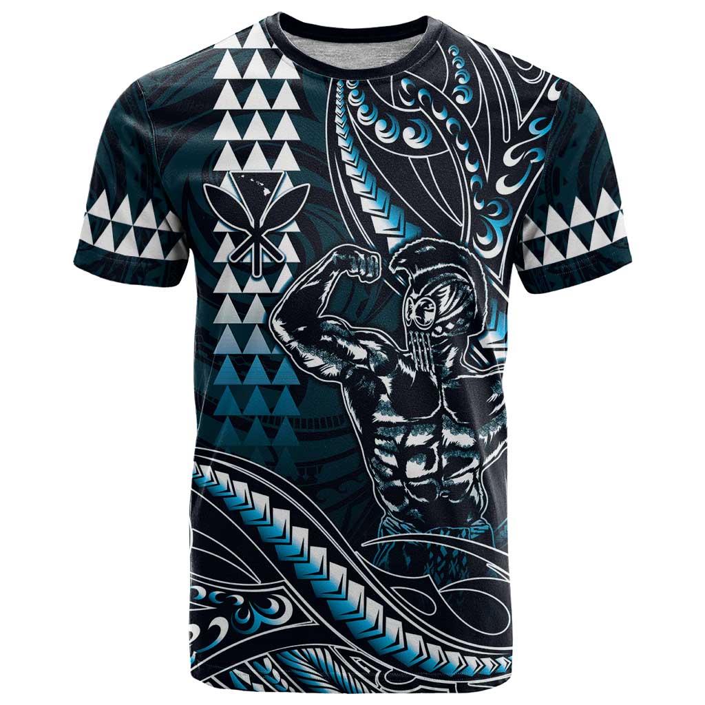 Hawaii Ikaika Warrior Helmet T Shirt Blue Tribal Tattoo LT05 Blue - Polynesian Pride