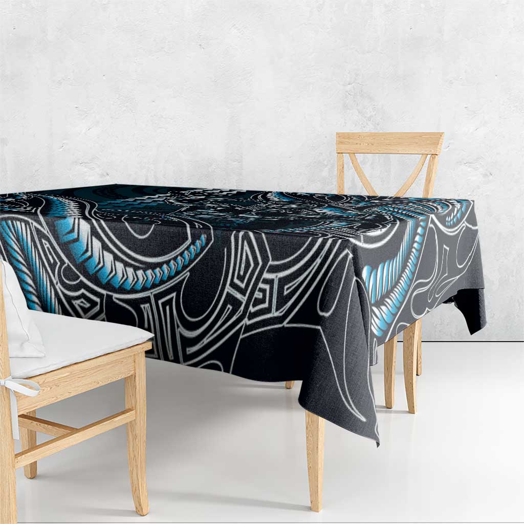 Hawaii Ikaika Warrior Helmet Tablecloth Blue Tribal Tattoo LT05 - Polynesian Pride