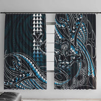 Hawaii Ikaika Warrior Helmet Window Curtain Blue Tribal Tattoo LT05 With Hooks Blue - Polynesian Pride
