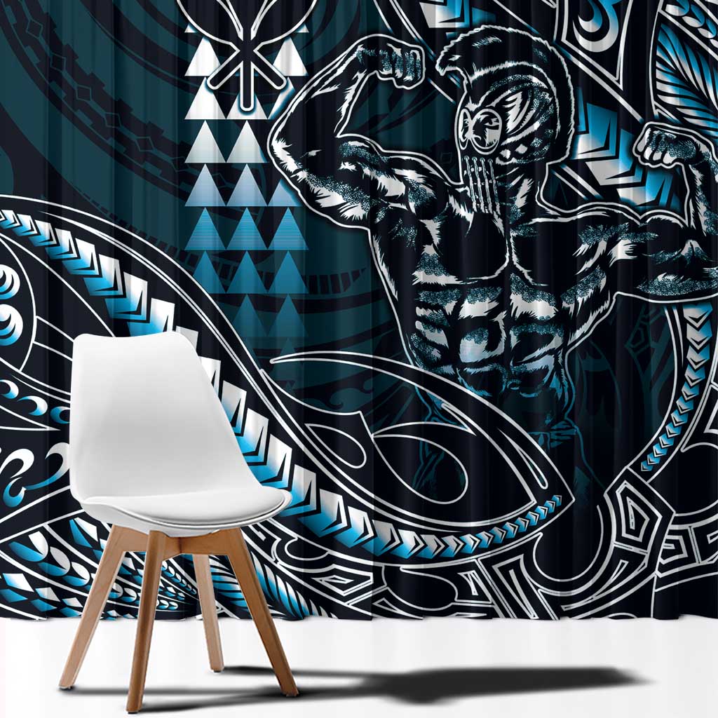 Hawaii Ikaika Warrior Helmet Window Curtain Blue Tribal Tattoo LT05 - Polynesian Pride