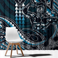 Hawaii Ikaika Warrior Helmet Window Curtain Blue Tribal Tattoo LT05 - Polynesian Pride