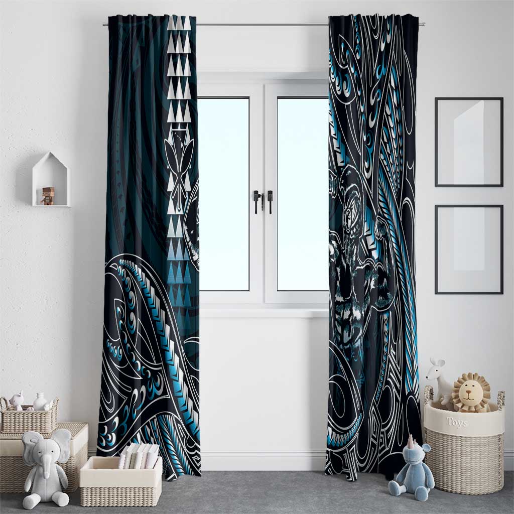 Hawaii Ikaika Warrior Helmet Window Curtain Blue Tribal Tattoo LT05 - Polynesian Pride