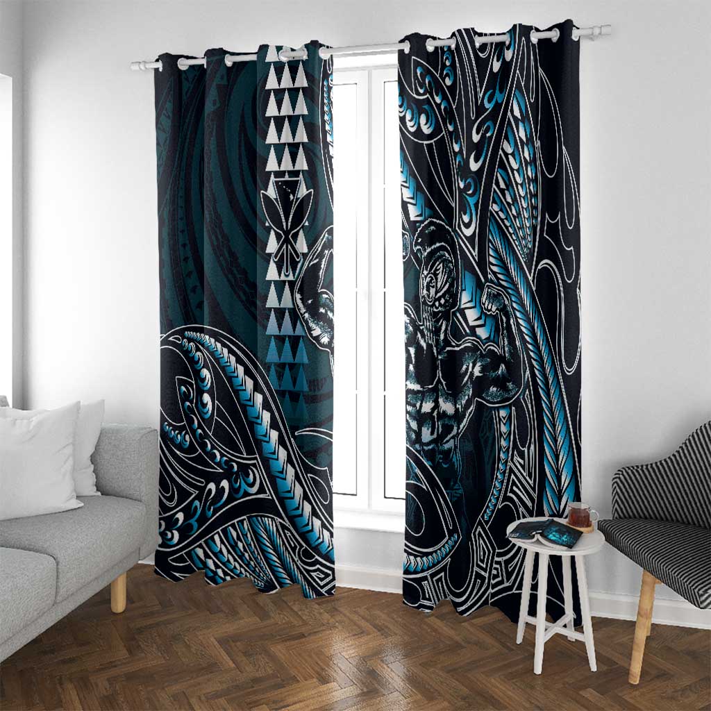 Hawaii Ikaika Warrior Helmet Window Curtain Blue Tribal Tattoo LT05 With Grommets Blue - Polynesian Pride
