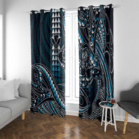 Hawaii Ikaika Warrior Helmet Window Curtain Blue Tribal Tattoo LT05 With Grommets Blue - Polynesian Pride