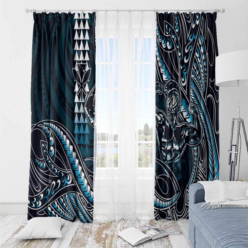 Hawaii Ikaika Warrior Helmet Window Curtain Blue Tribal Tattoo LT05 - Polynesian Pride