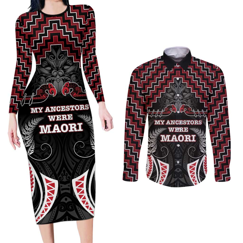 Aotearoa Couples Matching Long Sleeve Bodycon Dress and Long Sleeve Button Shirt Proud To Be Maori