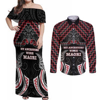 Aotearoa Couples Matching Off Shoulder Maxi Dress and Long Sleeve Button Shirt Proud To Be Maori LT05 Red - Polynesian Pride