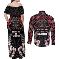 Aotearoa Couples Matching Off Shoulder Maxi Dress and Long Sleeve Button Shirt Proud To Be Maori LT05 - Polynesian Pride