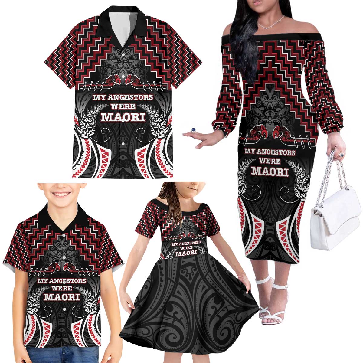 Aotearoa Family Matching Off The Shoulder Long Sleeve Dress and Hawaiian Shirt Proud To Be Maori