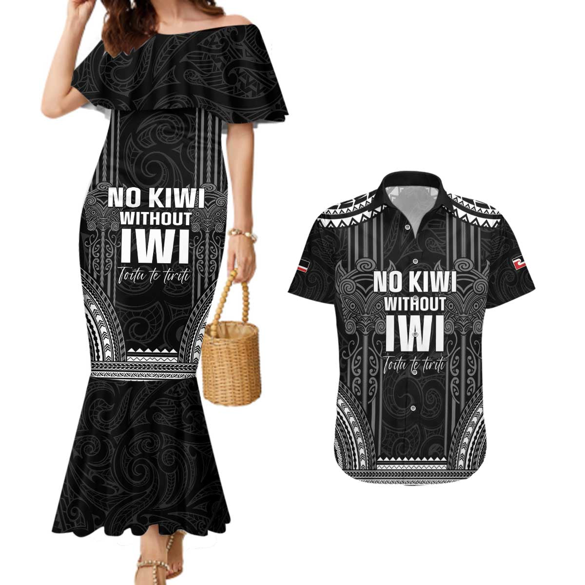 Aotearoa Toitu Te Tiriti Couples Matching Mermaid Dress and Hawaiian Shirt No Kiwi Without Iwi