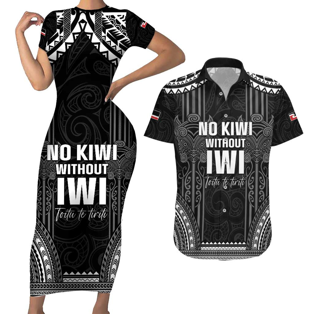 Aotearoa Toitu Te Tiriti Couples Matching Short Sleeve Bodycon Dress and Hawaiian Shirt No Kiwi Without Iwi