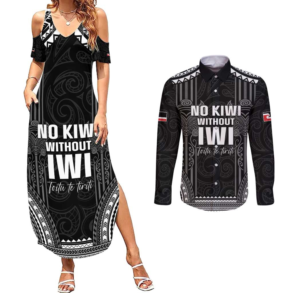 Aotearoa Toitu Te Tiriti Couples Matching Summer Maxi Dress and Long Sleeve Button Shirt No Kiwi Without Iwi