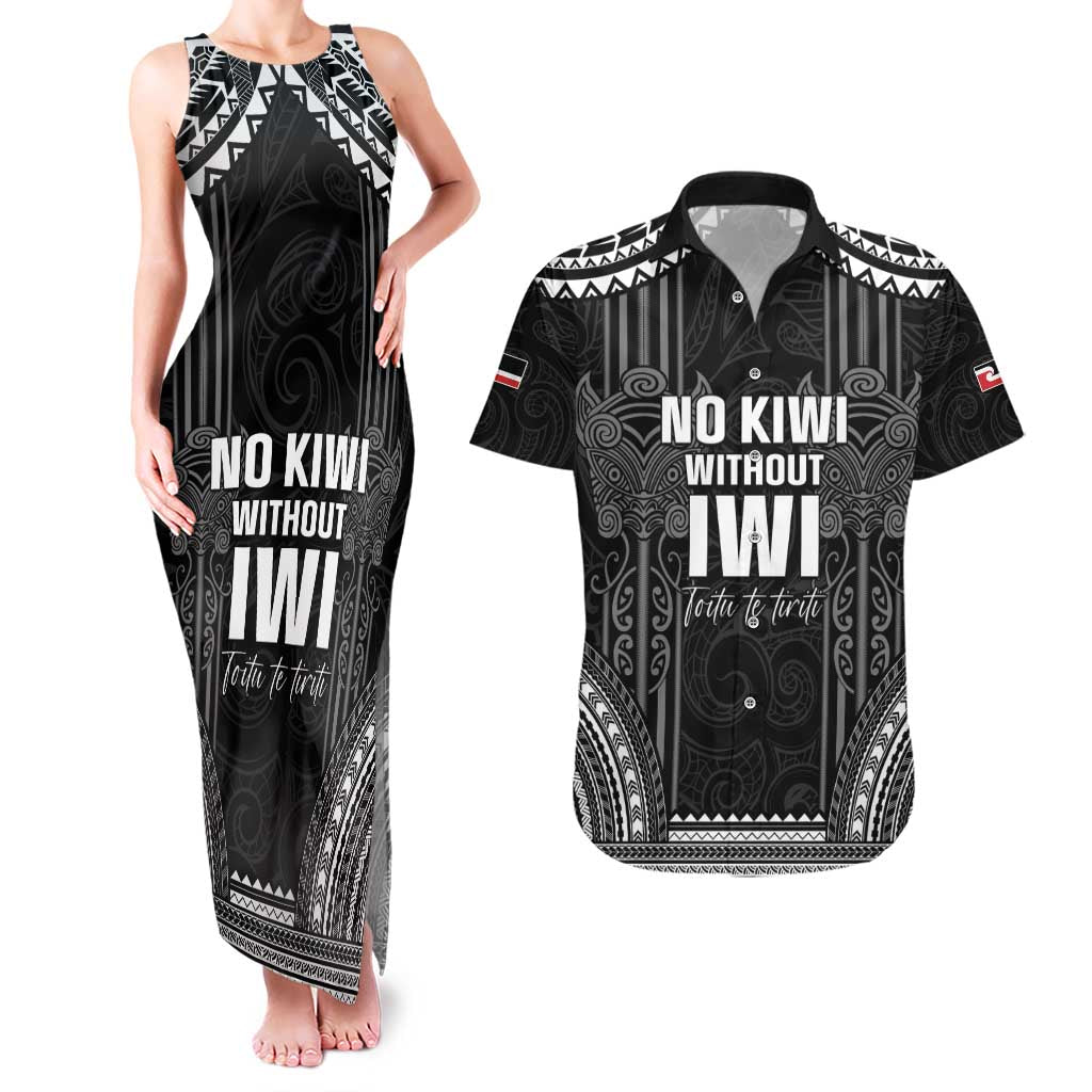 Aotearoa Toitu Te Tiriti Couples Matching Tank Maxi Dress and Hawaiian Shirt No Kiwi Without Iwi