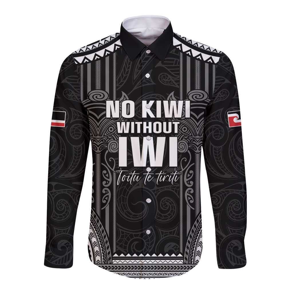 Aotearoa Toitu Te Tiriti Long Sleeve Button Shirt No Kiwi Without Iwi