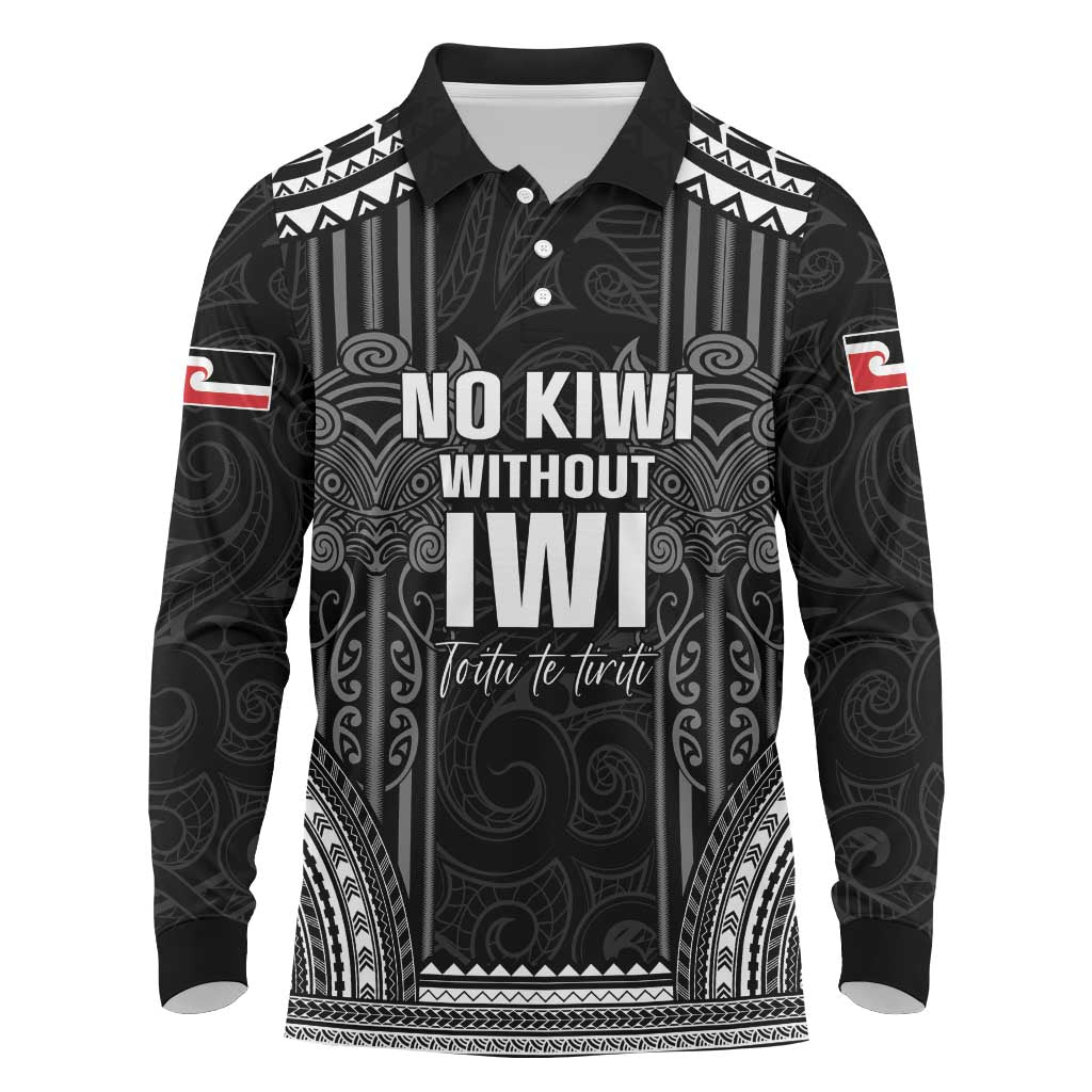 Aotearoa Toitu Te Tiriti Long Sleeve Polo Shirt No Kiwi Without Iwi