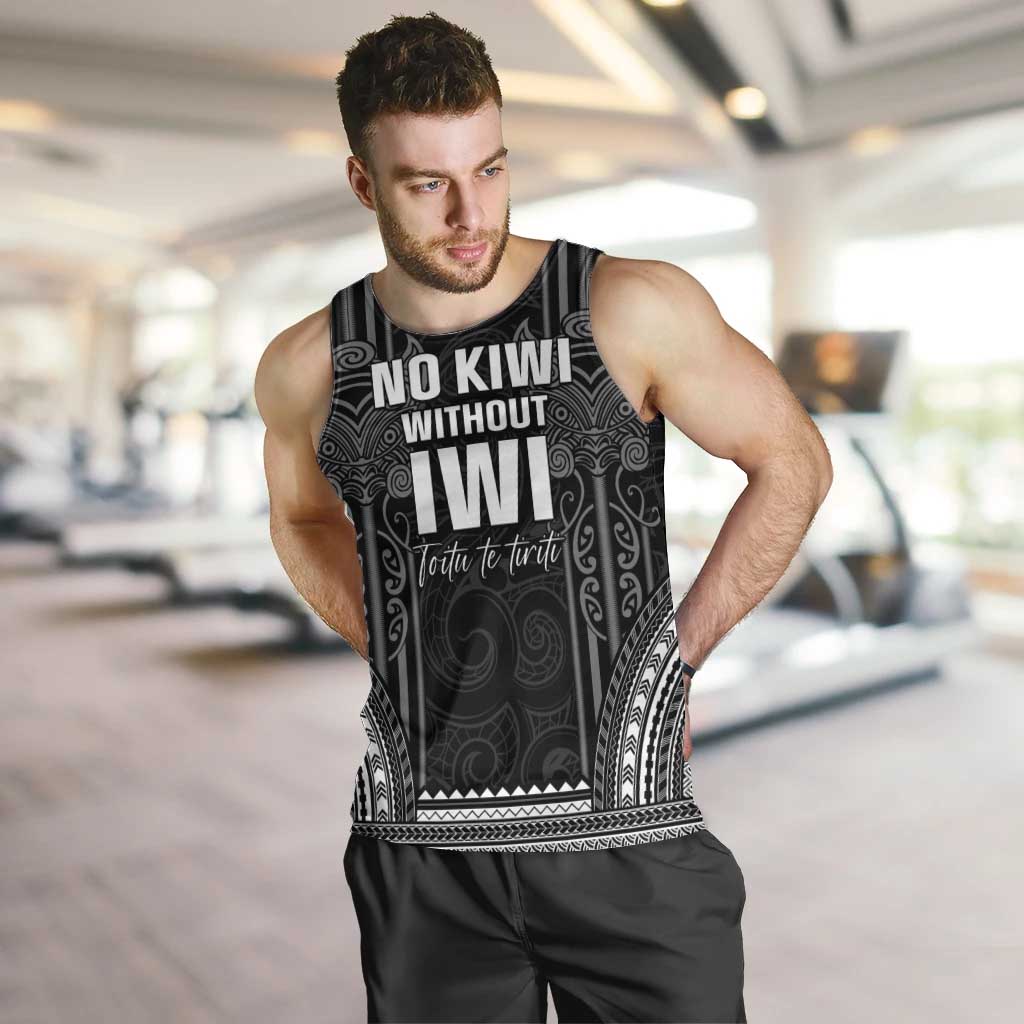 Aotearoa Toitu Te Tiriti Men Tank Top No Kiwi Without Iwi LT05 Black - Polynesian Pride
