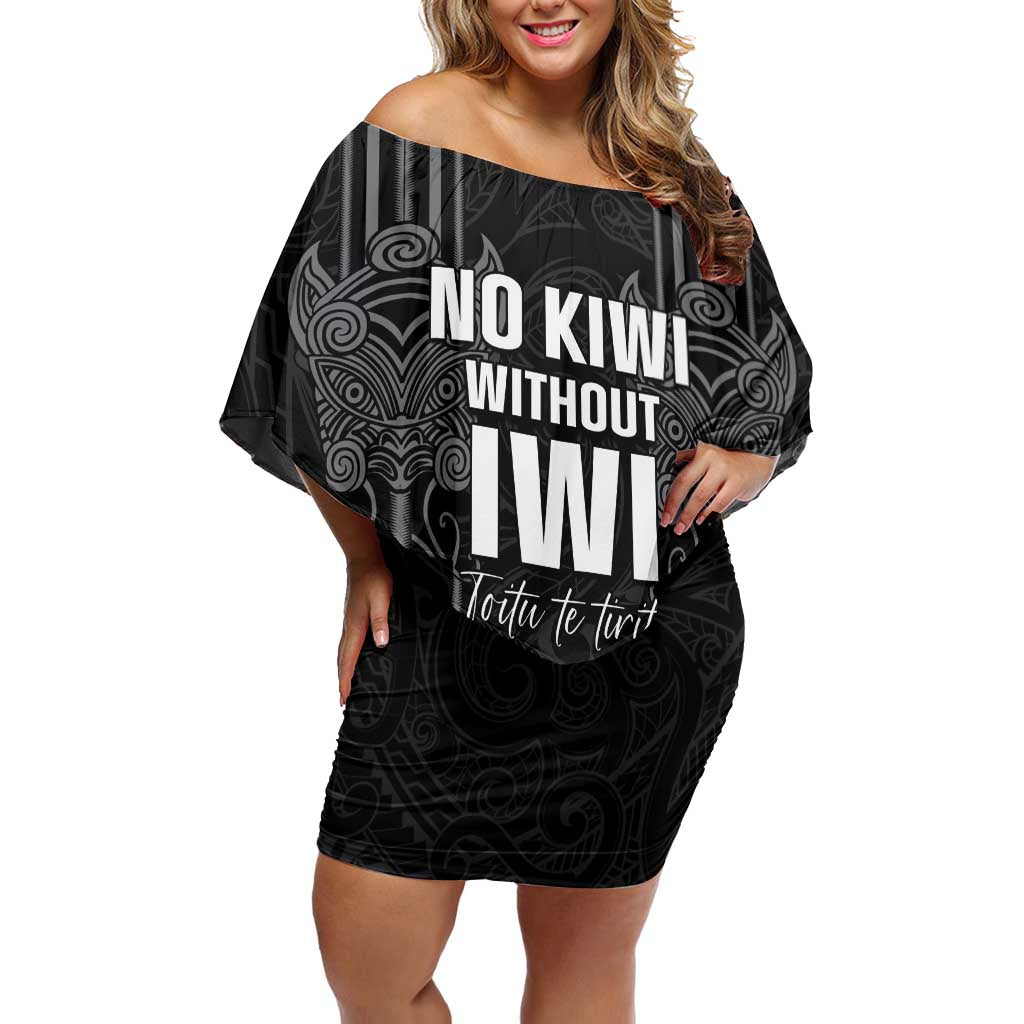 Aotearoa Toitu Te Tiriti Off Shoulder Short Dress No Kiwi Without Iwi LT05 Women Black - Polynesian Pride