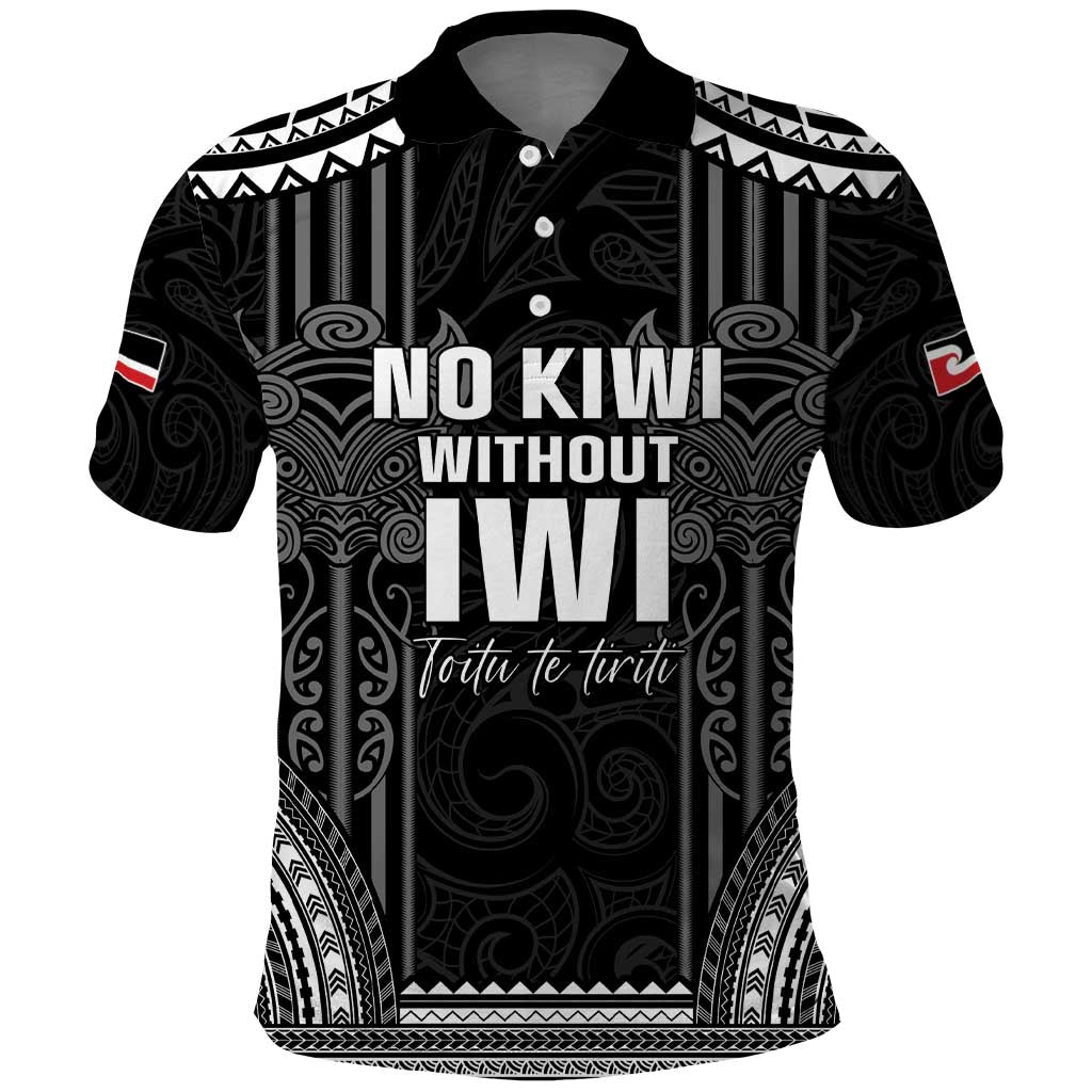 Aotearoa Toitu Te Tiriti Polo Shirt No Kiwi Without Iwi LT05 Black - Polynesian Pride