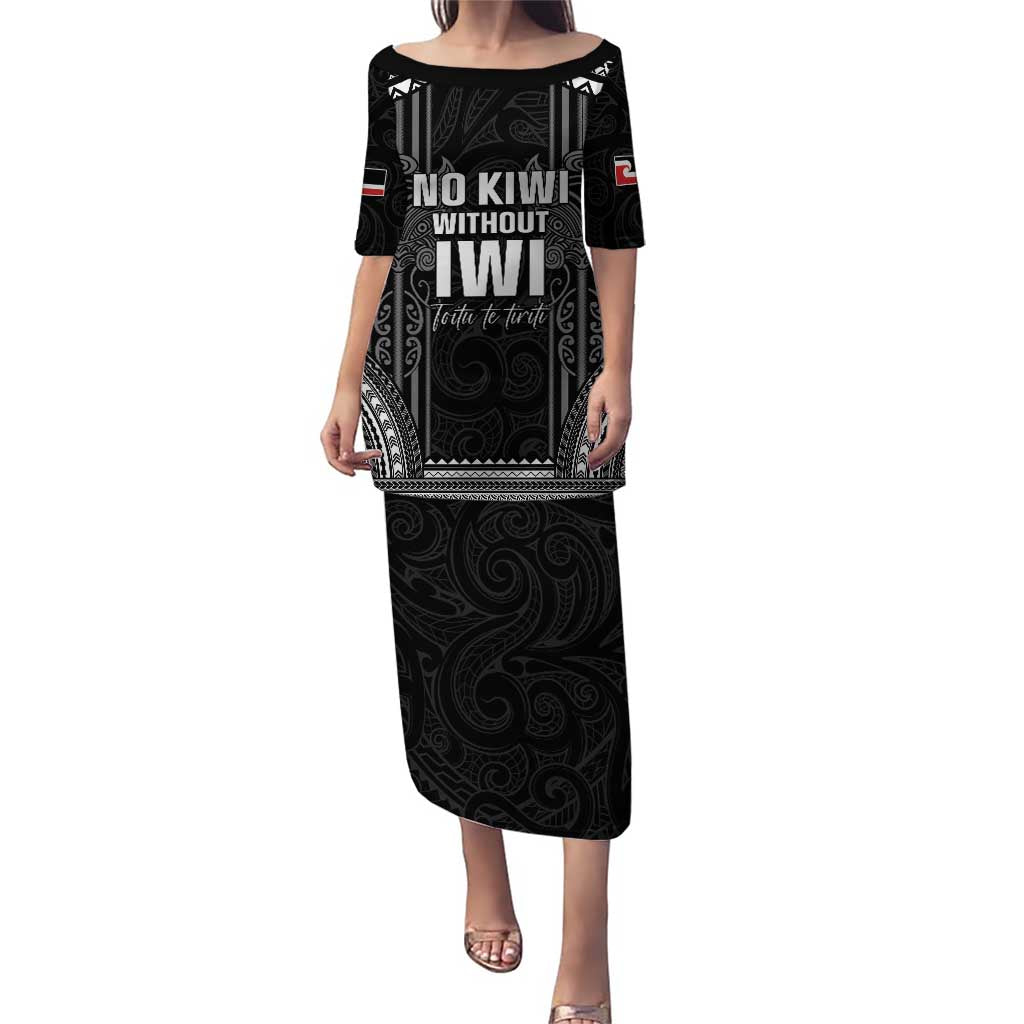 Aotearoa Toitu Te Tiriti Puletasi No Kiwi Without Iwi LT05 Long Dress Black - Polynesian Pride