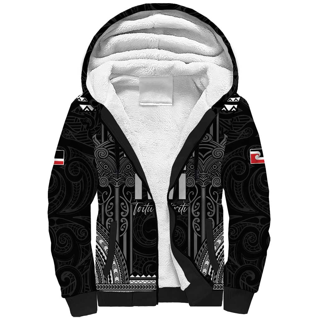 Aotearoa Toitu Te Tiriti Sherpa Hoodie No Kiwi Without Iwi LT05 Unisex Black - Polynesian Pride