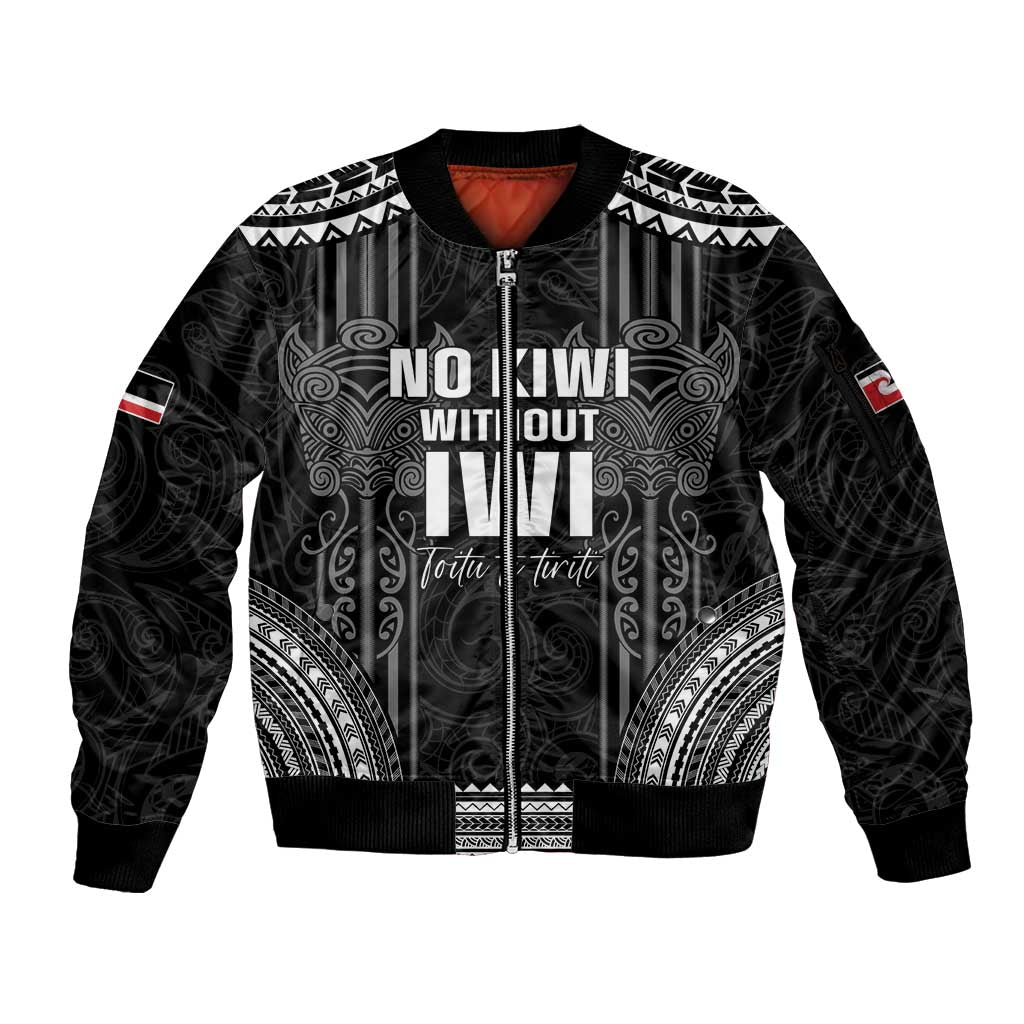 Aotearoa Toitu Te Tiriti Sleeve Zip Bomber Jacket No Kiwi Without Iwi