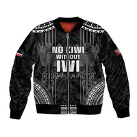 Aotearoa Toitu Te Tiriti Sleeve Zip Bomber Jacket No Kiwi Without Iwi LT05 Unisex Black - Polynesian Pride