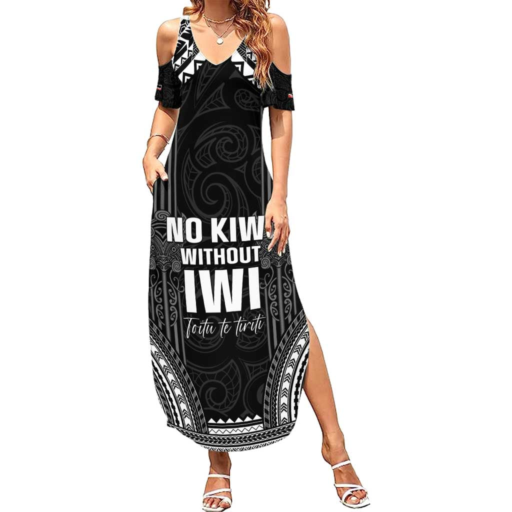 Aotearoa Toitu Te Tiriti Summer Maxi Dress No Kiwi Without Iwi LT05 Women Black - Polynesian Pride