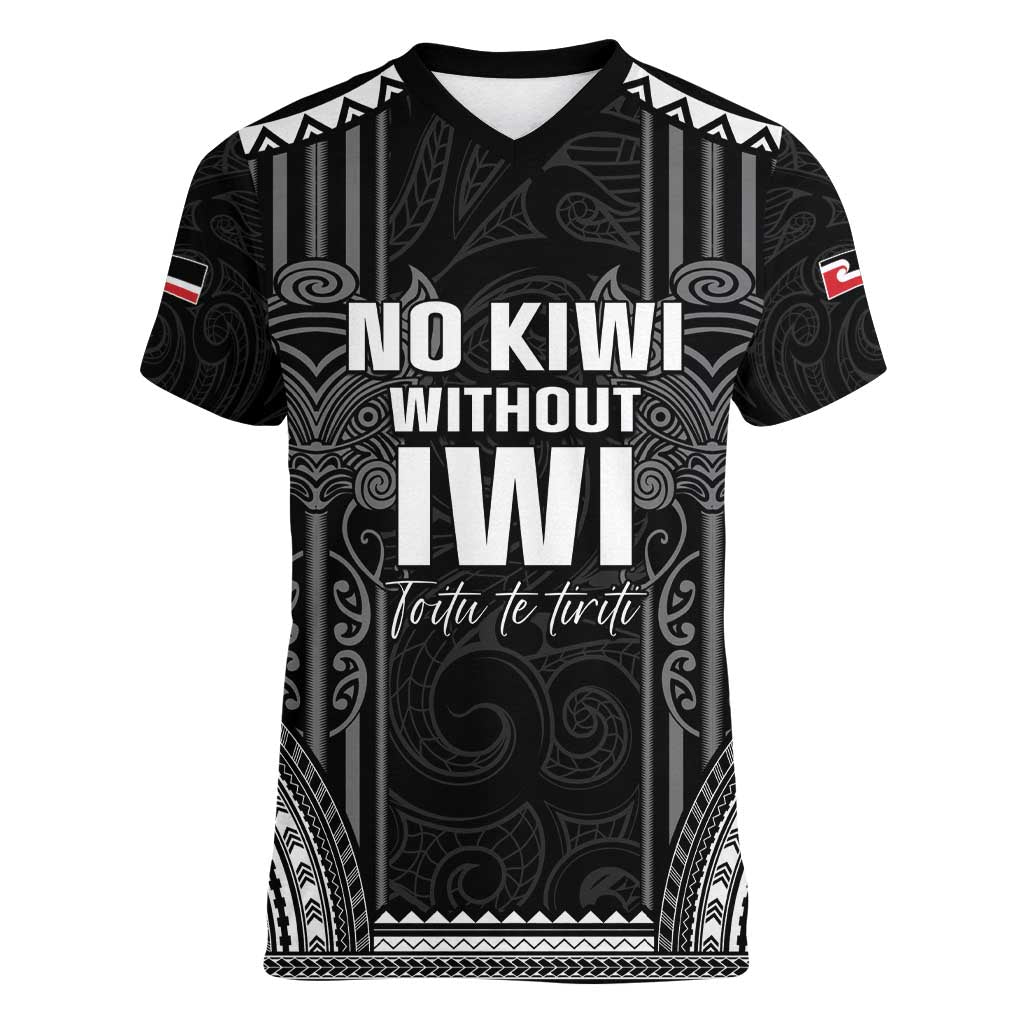 Aotearoa Toitu Te Tiriti Women V-Neck T-Shirt No Kiwi Without Iwi