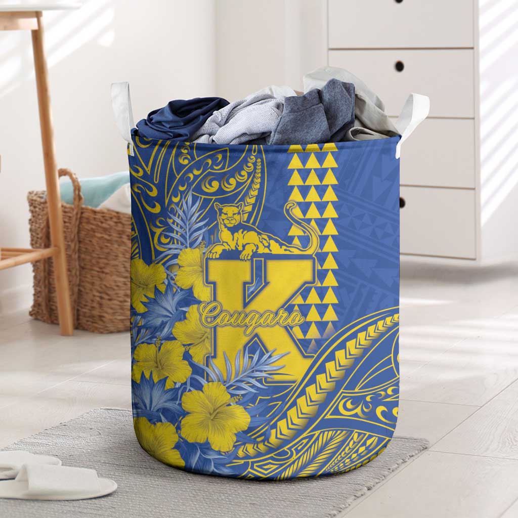 Hawaii Kaiser High School Laundry Basket Tribal Tattoo With Hibiscus Flowers LT05 Blue - Polynesian Pride