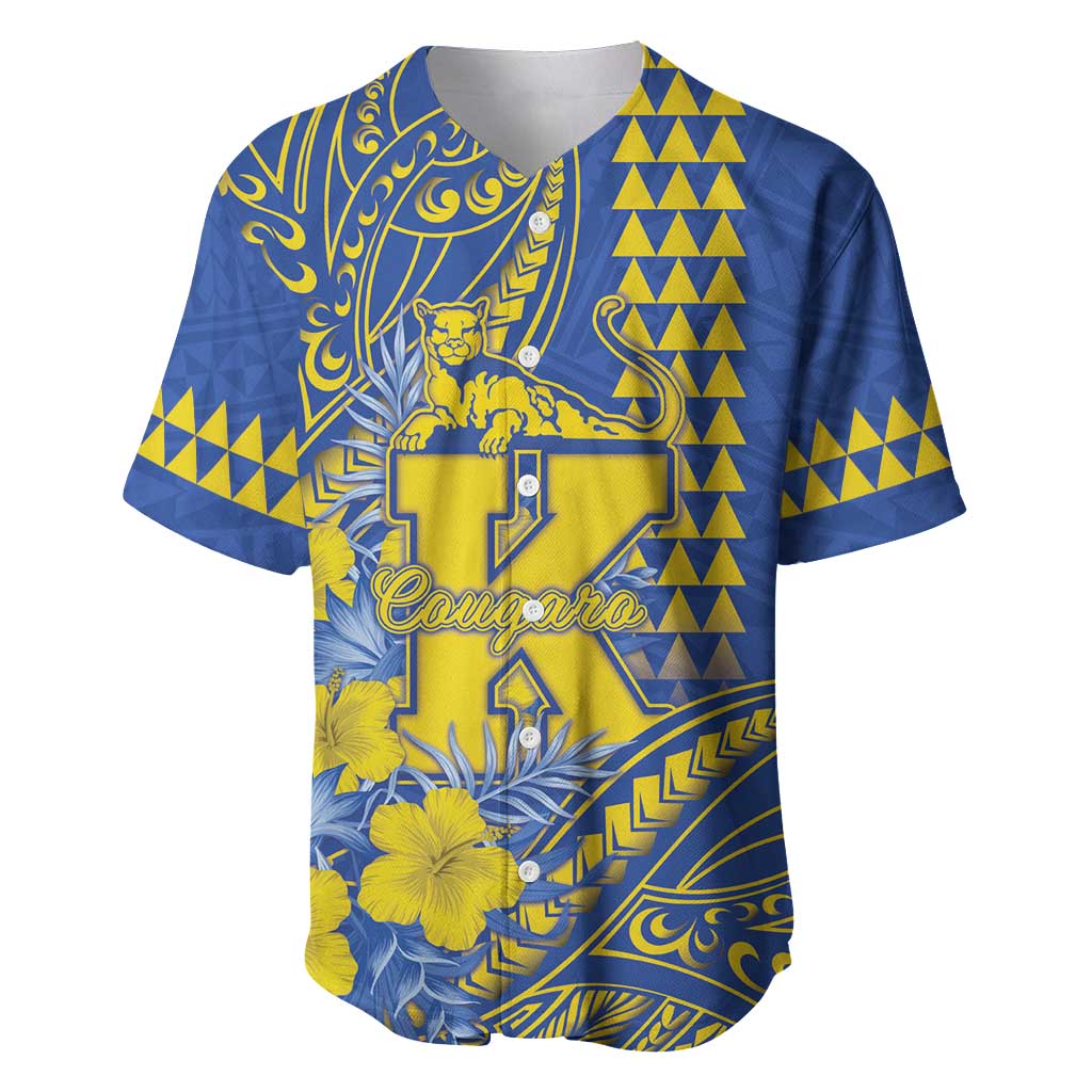 Personalised Hawaii Kaiser High School Baseball Jersey Tribal Tattoo With Hibiscus Flowers LT05 Blue - Polynesian Pride