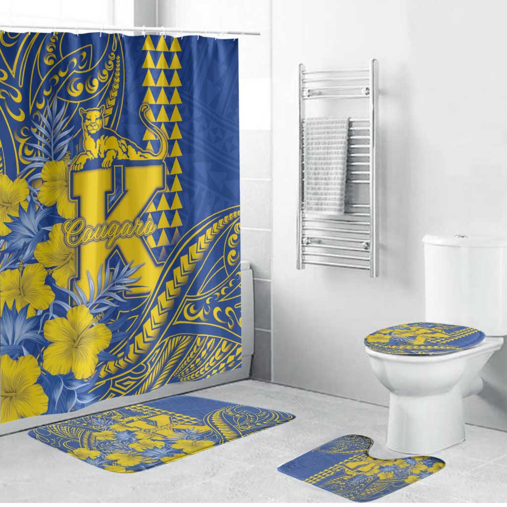 Hawaii Kaiser High School Bathroom Set Tribal Tattoo With Hibiscus Flowers LT05 Bathroom Set (4 pcs) Blue - Polynesian Pride
