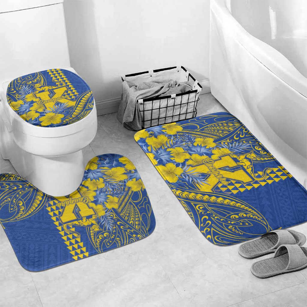 Hawaii Kaiser High School Bathroom Set Tribal Tattoo With Hibiscus Flowers LT05 Mat Set Only (3 pcs) One Size Blue - Polynesian Pride