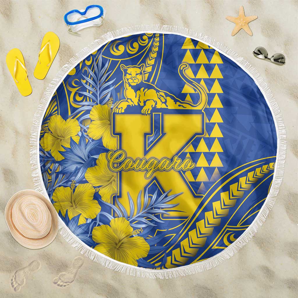 Hawaii Kaiser High School Beach Blanket Tribal Tattoo With Hibiscus Flowers LT05 One Size 150cm Blue - Polynesian Pride