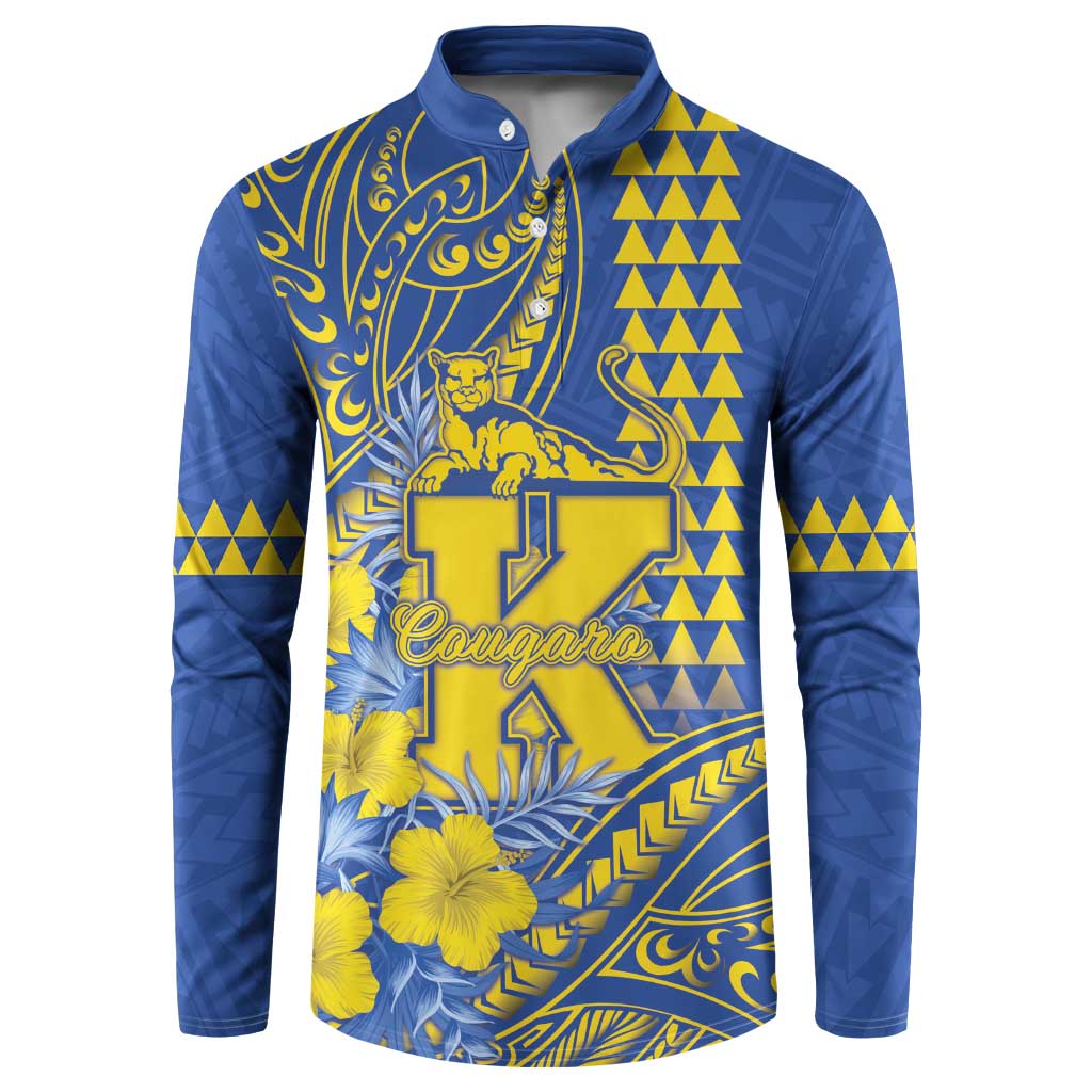 Personalised Hawaii Kaiser High School Button Sweatshirt Tribal Tattoo With Hibiscus Flowers LT05 Blue - Polynesian Pride
