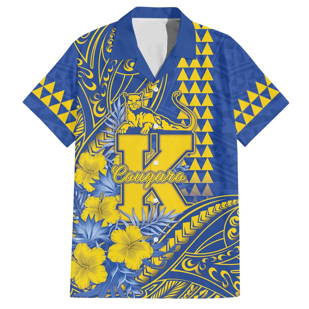 Personalised Hawaii Kaiser High School Hawaiian Shirt Tribal Tattoo With Hibiscus Flowers LT05 Blue - Polynesian Pride