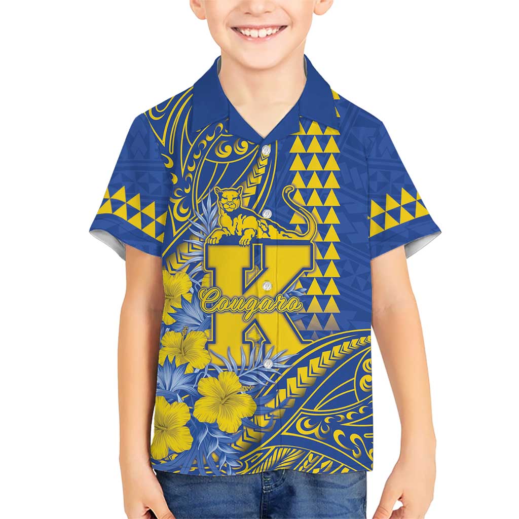 Personalised Hawaii Kaiser High School Kid Hawaiian Shirt Tribal Tattoo With Hibiscus Flowers LT05 Kid Blue - Polynesian Pride