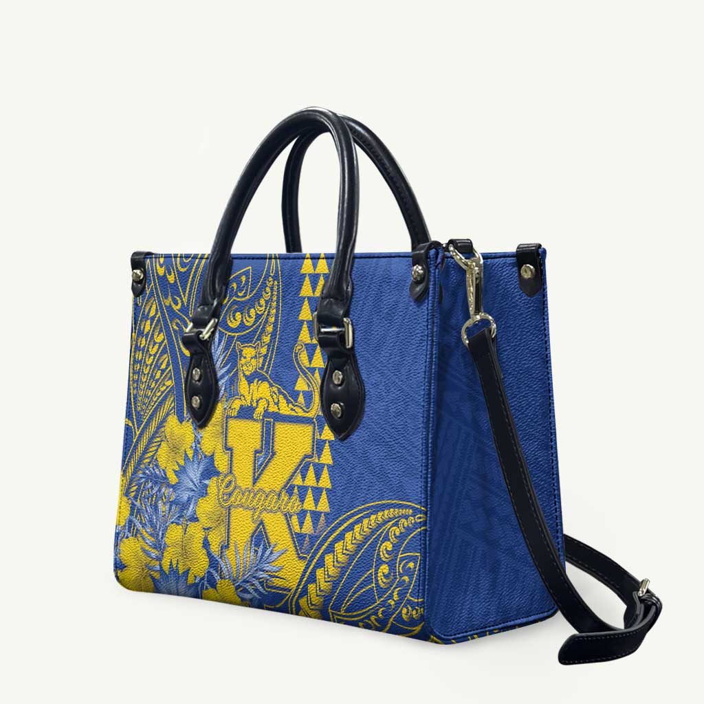 Hawaii Kaiser High School Leather Bag Tribal Tattoo With Hibiscus Flowers LT05 Blue - Polynesian Pride