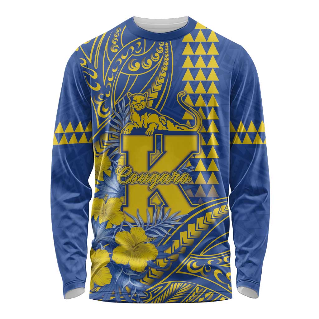 Personalised Hawaii Kaiser High School Long Sleeve Shirt Tribal Tattoo With Hibiscus Flowers LT05 Unisex Blue - Polynesian Pride