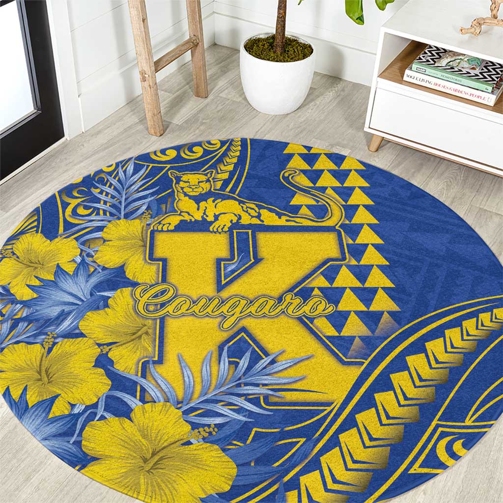 Hawaii Kaiser High School Round Carpet Tribal Tattoo With Hibiscus Flowers LT05 Blue - Polynesian Pride