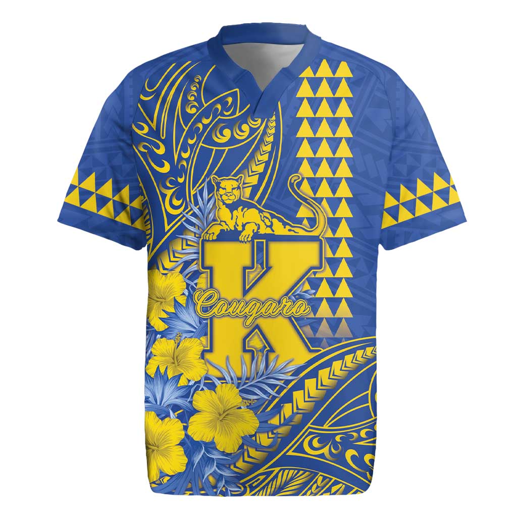 Personalised Hawaii Kaiser High School Rugby Jersey Tribal Tattoo With Hibiscus Flowers LT05 Blue - Polynesian Pride