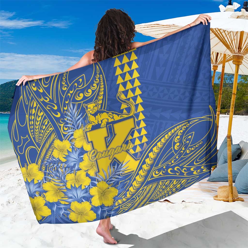 Hawaii Kaiser High School Sarong Tribal Tattoo With Hibiscus Flowers LT05 One Size 44 x 66 inches Blue - Polynesian Pride