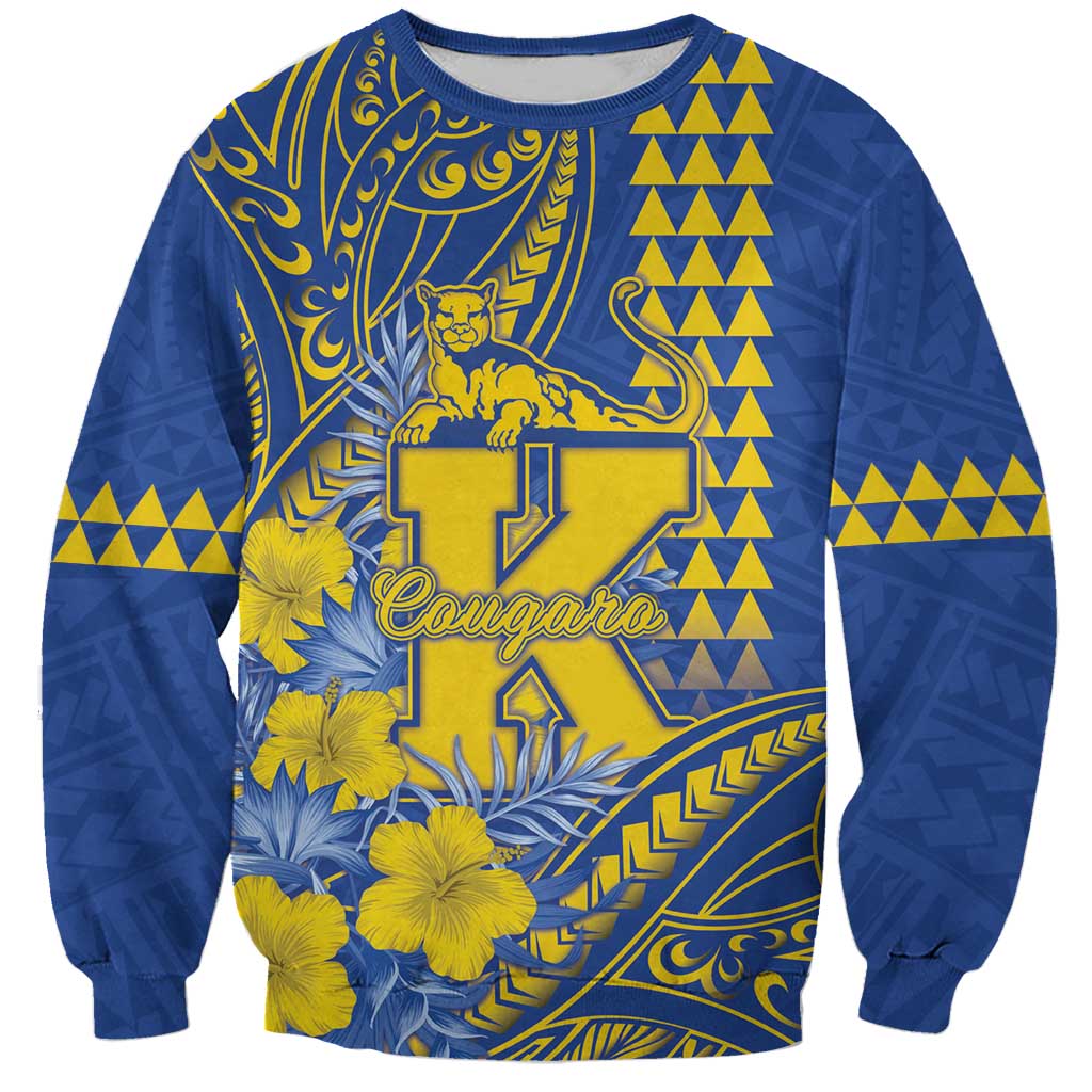 Personalised Hawaii Kaiser High School Sweatshirt Tribal Tattoo With Hibiscus Flowers LT05 Unisex Blue - Polynesian Pride