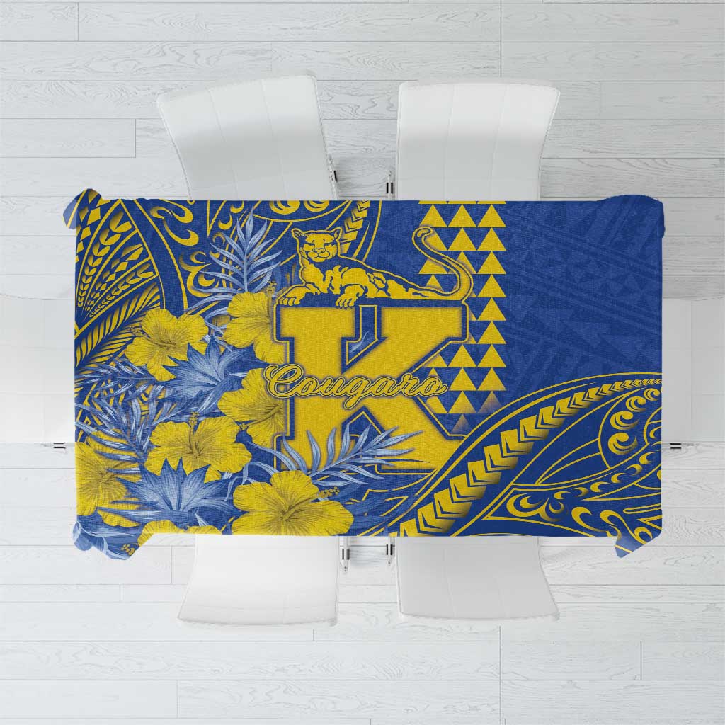 Hawaii Kaiser High School Tablecloth Tribal Tattoo With Hibiscus Flowers LT05 Blue - Polynesian Pride