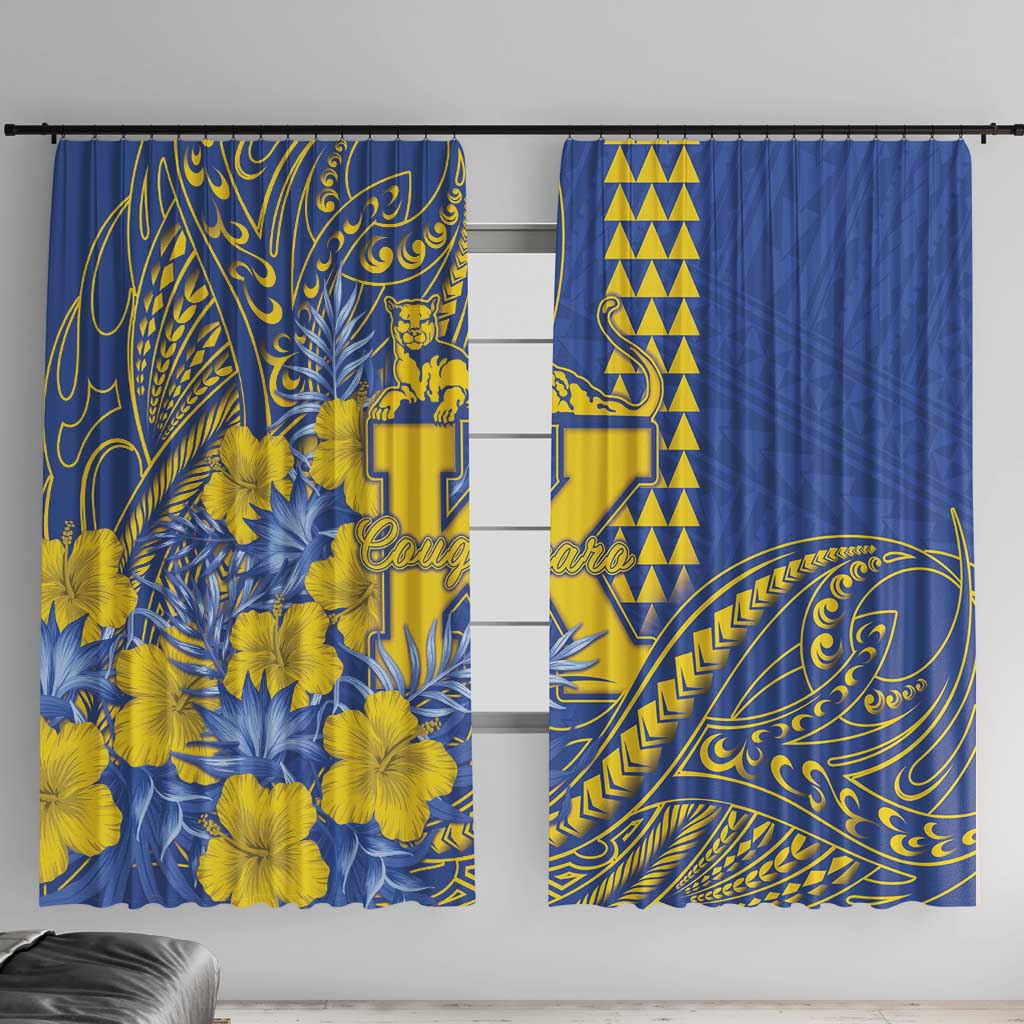 Hawaii Kaiser High School Window Curtain Tribal Tattoo With Hibiscus Flowers LT05 With Hooks Blue - Polynesian Pride