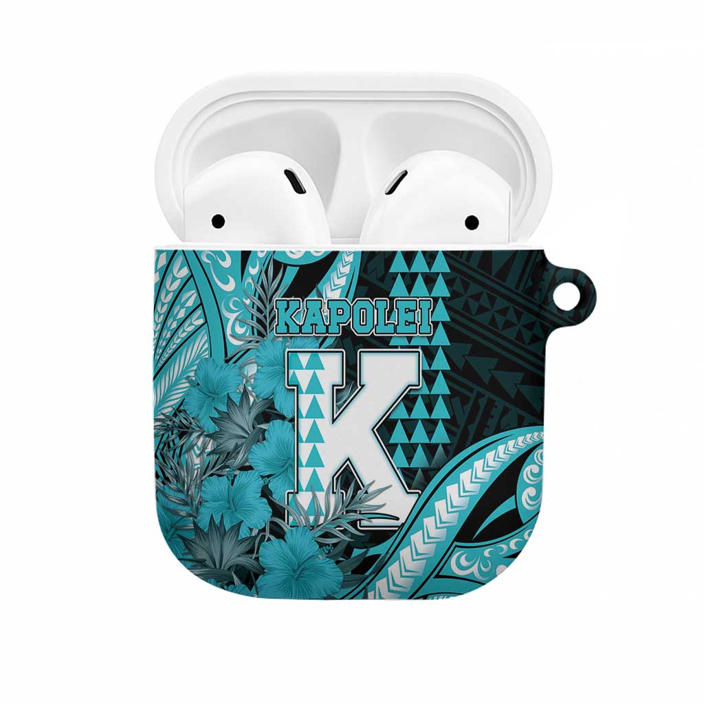Hawaii Kapolei High School AirPods Case Tribal Tattoo With Hibiscus Flowers LT05 Dark Teal - Polynesian Pride