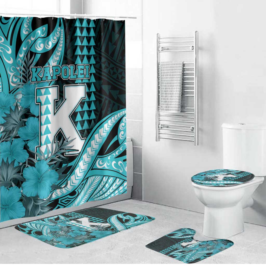 Hawaii Kapolei High School Bathroom Set Tribal Tattoo With Hibiscus Flowers LT05 Bathroom Set (4 pcs) Dark Teal - Polynesian Pride